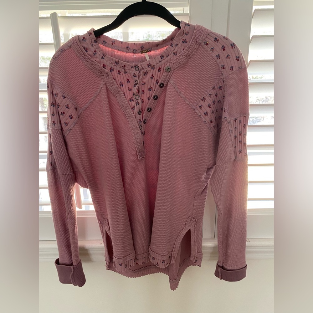 Free people waffle long sleeve detailed shirt